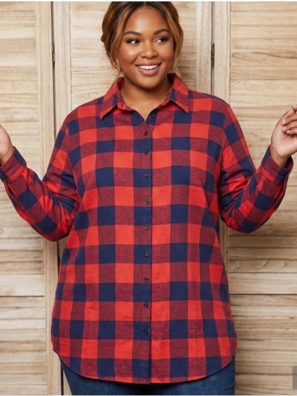 Haute Collection Red and Blue Checkered Flannel Shirt Tunic Size 2X